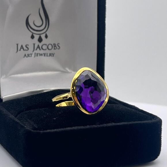 Gorgeous 5ct Genuine Amethyst Ring 18k Gold Vermeil Abstract Cut Amethyst Ring - Picture 3 of 10